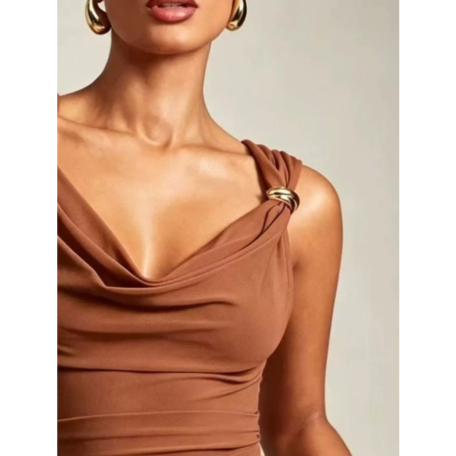 Cowl Neck Tank with Metal Ring Accents Apparel and Accessories