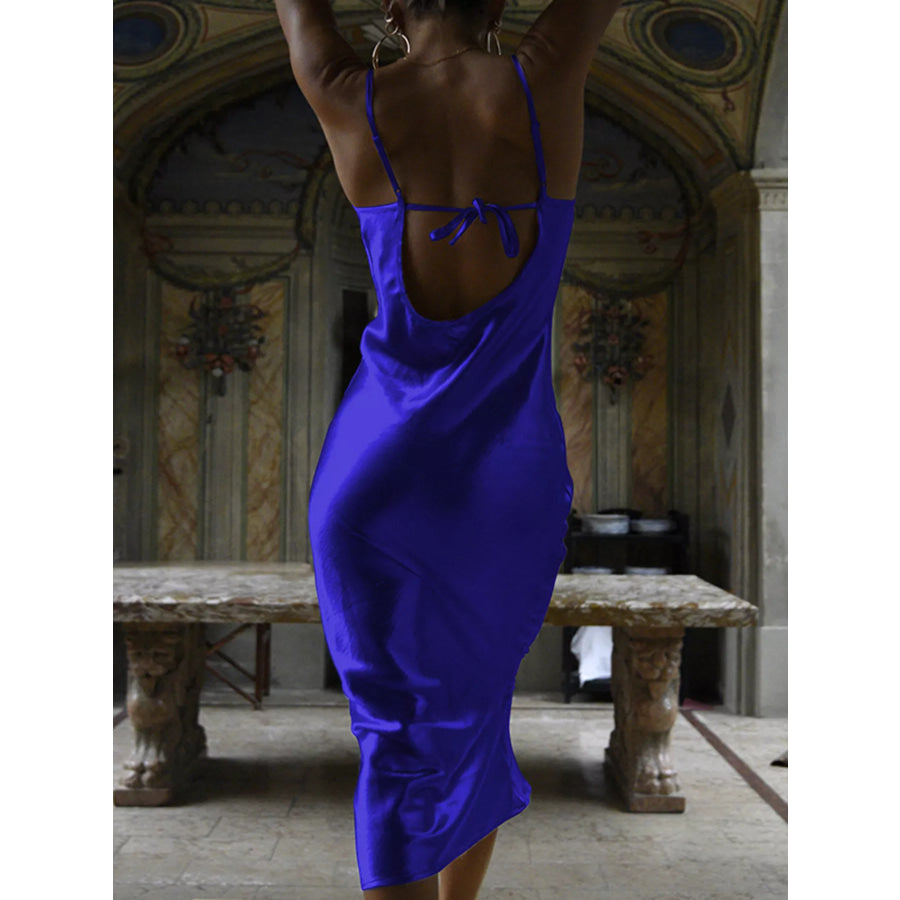 Cowl Neck Tied Back Midi Dress Apparel and Accessories