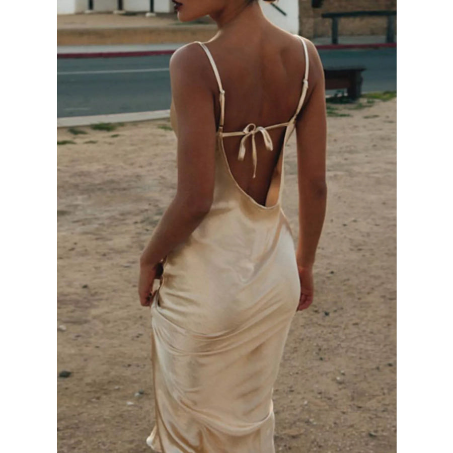 Cowl Neck Tied Back Midi Dress Apparel and Accessories