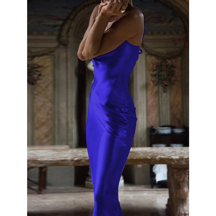 Cowl Neck Tied Back Midi Dress Blue / S Apparel and Accessories