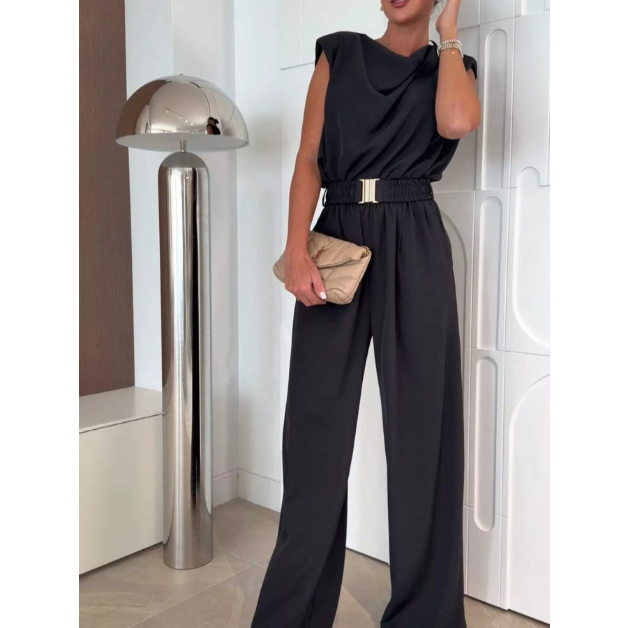 Cowl Neck Wide-Leg Jumpsuit Black / S Apparel and Accessories