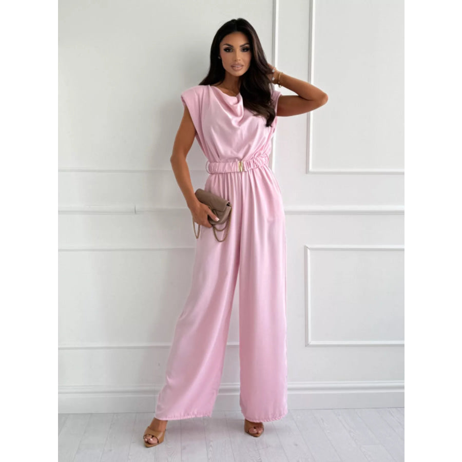 Cowl Neck Wide-Leg Jumpsuit Blush Pink / S Apparel and Accessories