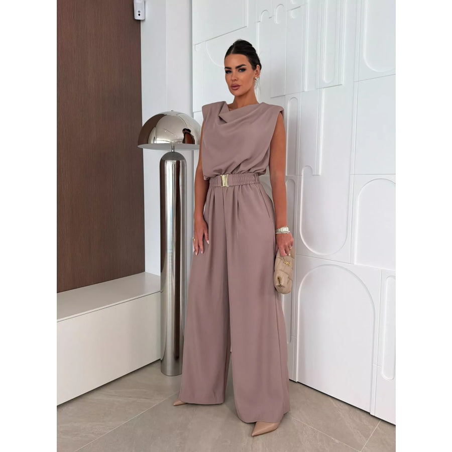 Cowl Neck Wide-Leg Jumpsuit Mocha / S Apparel and Accessories