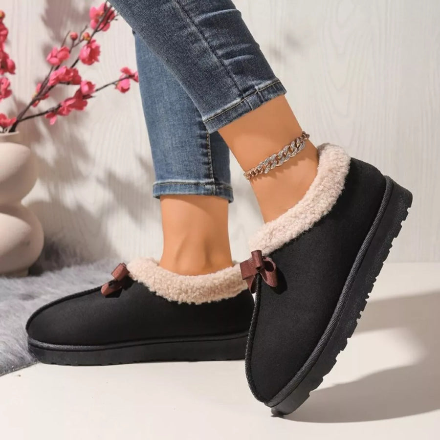 Cozy Bowknot Plush Lined Slip-Ons Apparel and Accessories