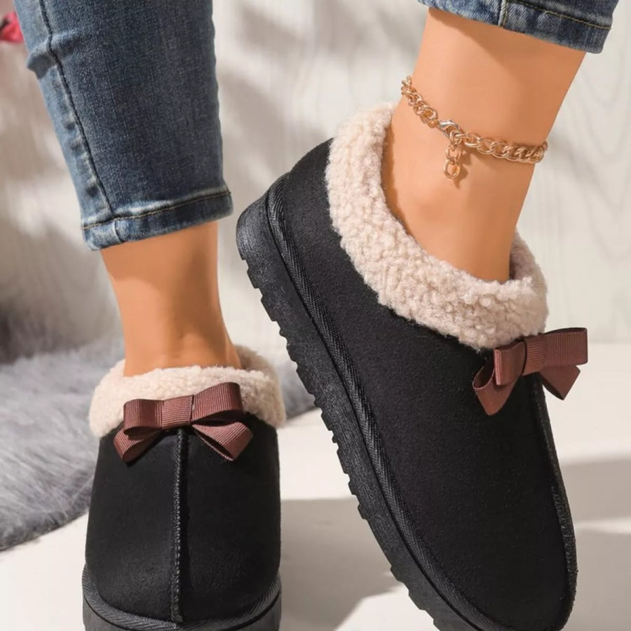 Cozy Bowknot Plush Lined Slip-Ons Apparel and Accessories