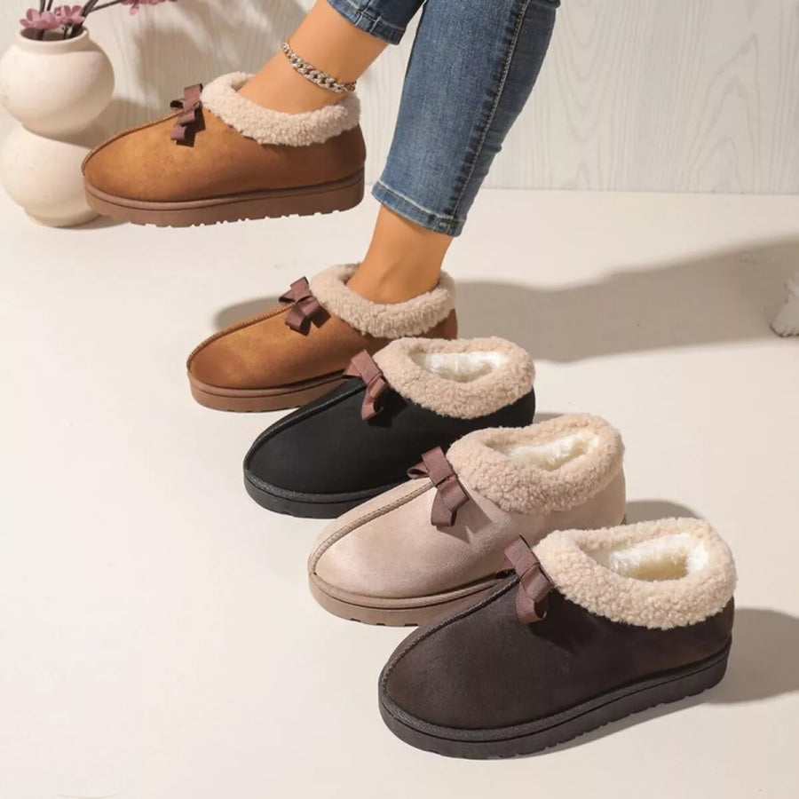 Cozy Bowknot Plush Lined Slip-Ons Apparel and Accessories