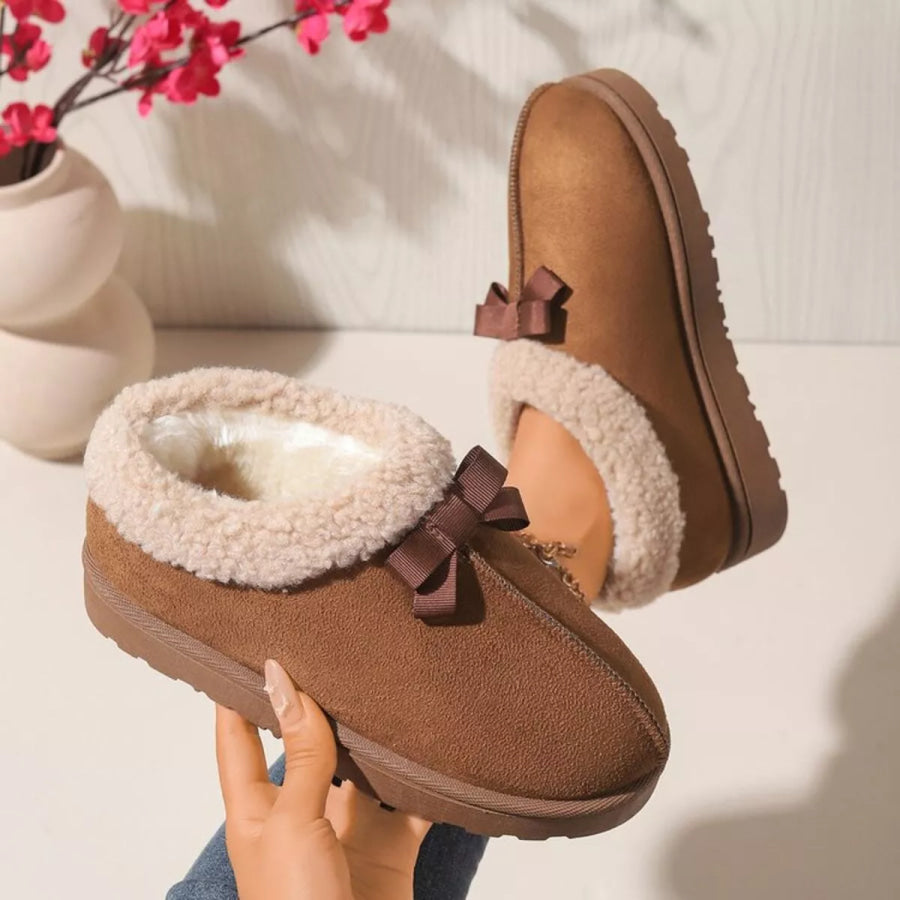 Cozy Bowknot Plush Lined Slip-Ons Apparel and Accessories