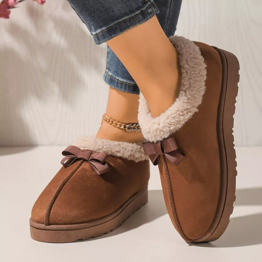 Cozy Bowknot Plush Lined Slip-Ons Apparel and Accessories