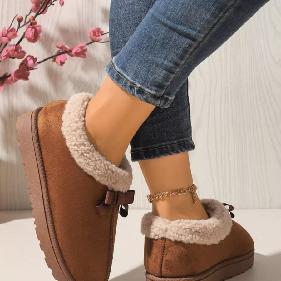 Cozy Bowknot Plush Lined Slip-Ons Apparel and Accessories
