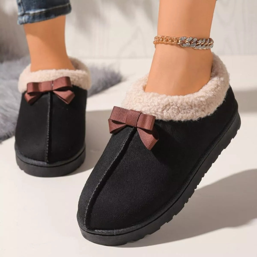 Cozy Bowknot Plush Lined Slip-Ons Black / 36 Apparel and Accessories