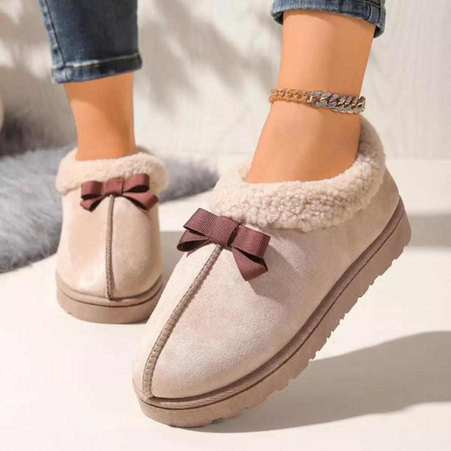 Cozy Bowknot Plush Lined Slip-Ons Eggshell / 36 Apparel and Accessories