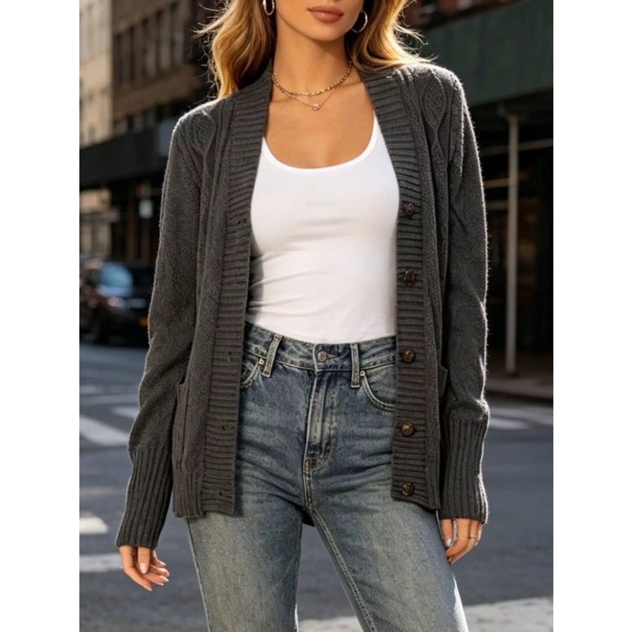 Cozy Cable Knit Button-Up Cardigan Apparel and Accessories