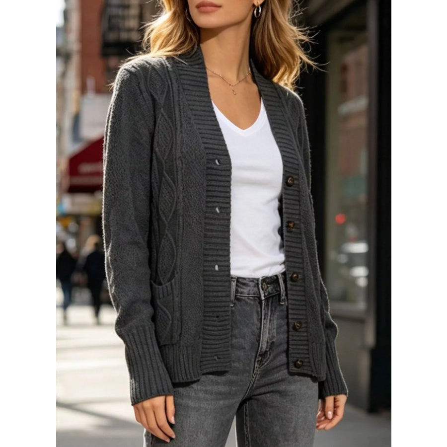 Cozy Cable Knit Button-Up Cardigan Apparel and Accessories