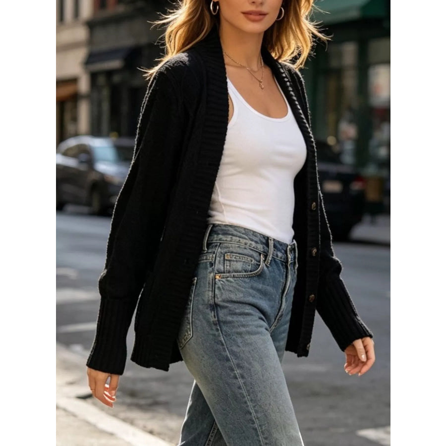 Cozy Cable Knit Button-Up Cardigan Apparel and Accessories