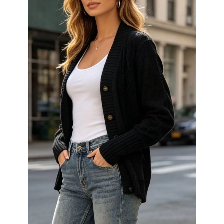 Cozy Cable Knit Button-Up Cardigan Apparel and Accessories