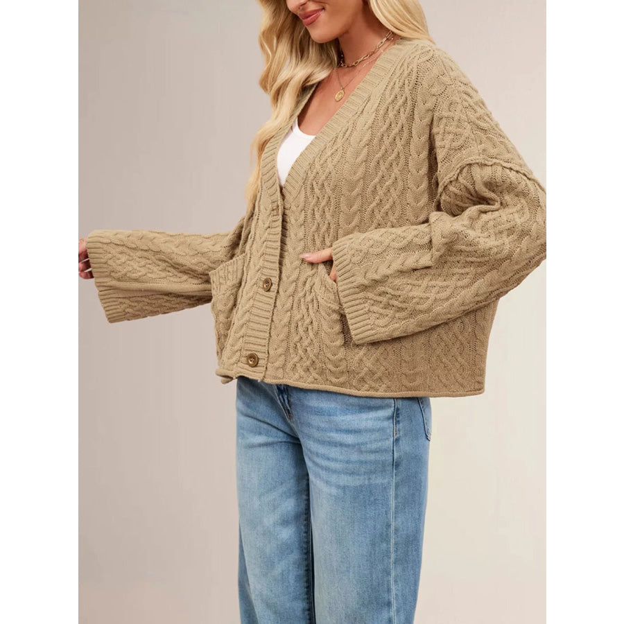 Cozy Cable Knit Cardigan with Pockets Apparel and Accessories