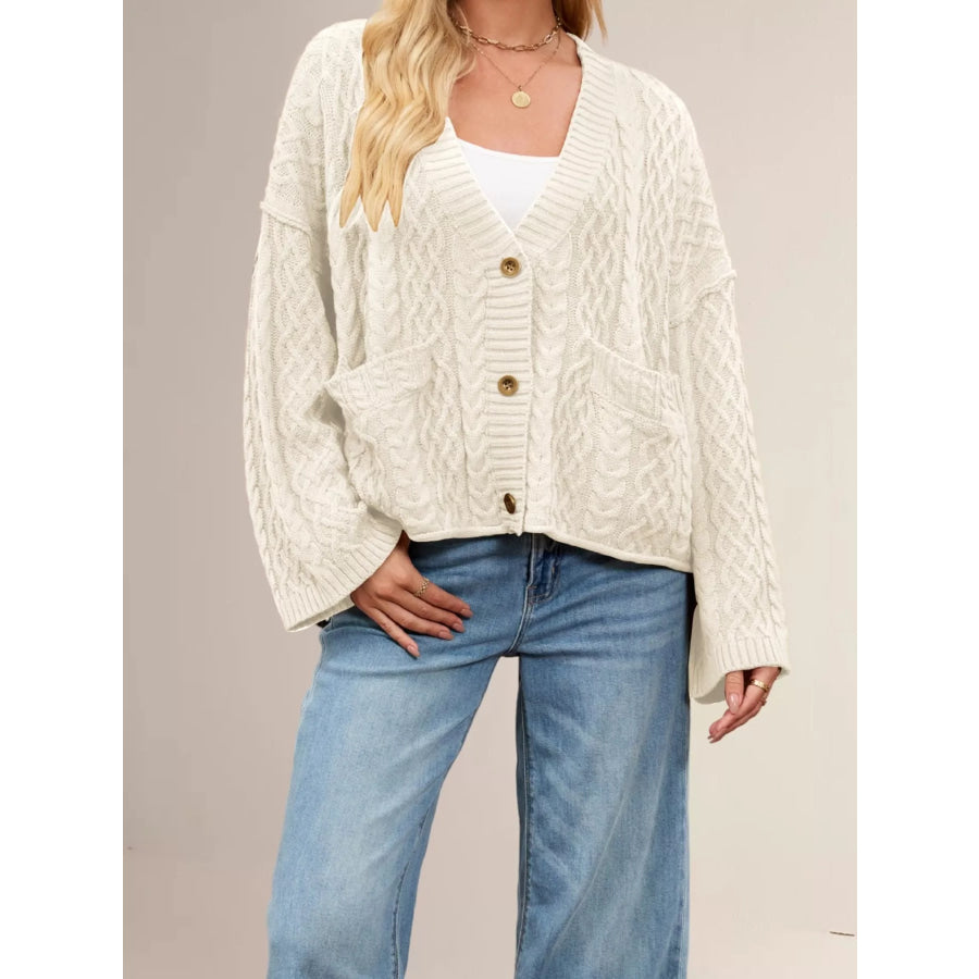 Cozy Cable Knit Cardigan with Pockets Apparel and Accessories