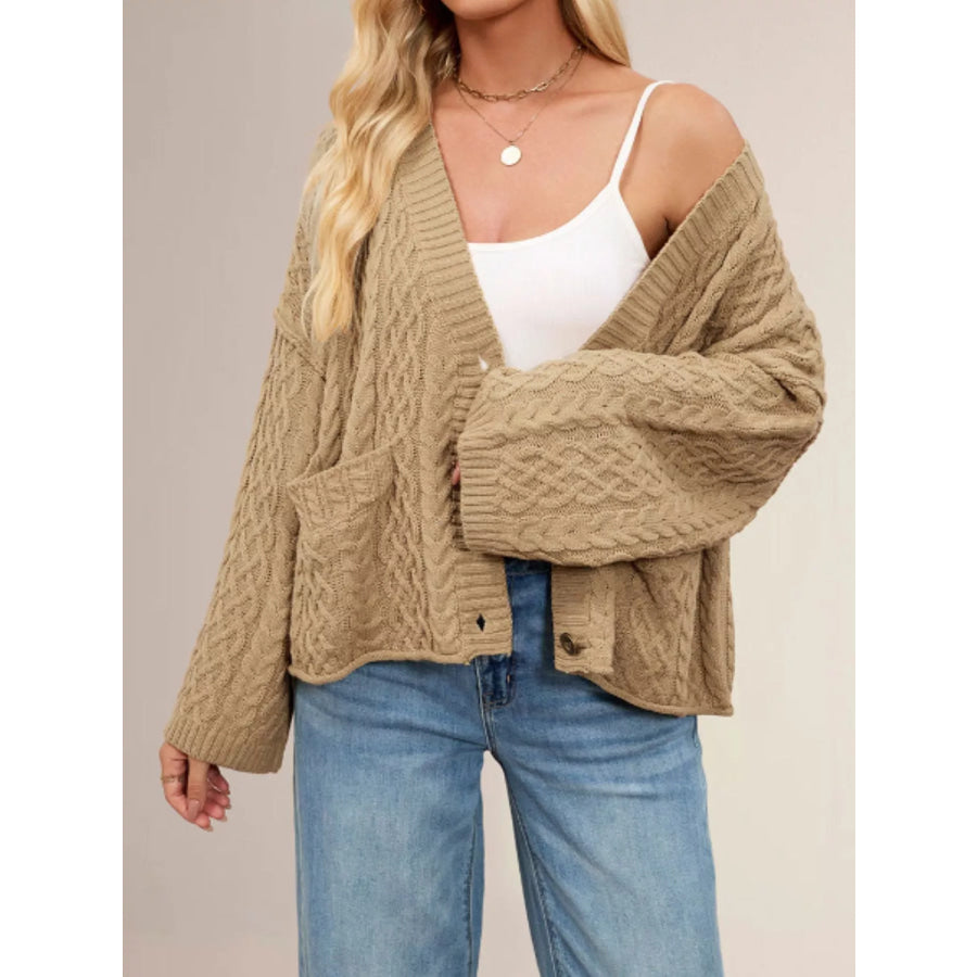 Cozy Cable Knit Cardigan with Pockets Apparel and Accessories