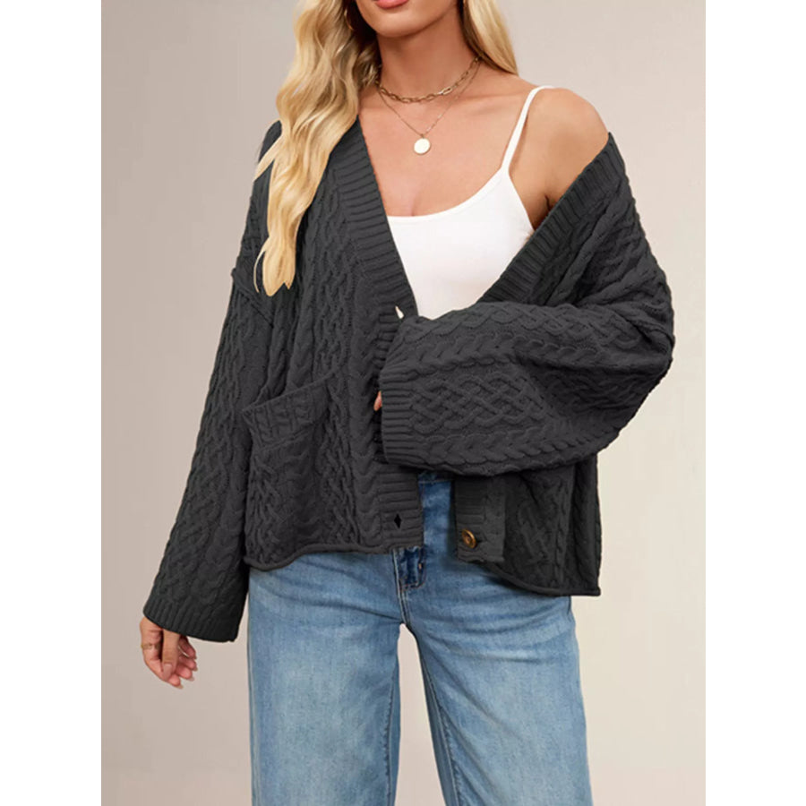 Cozy Cable Knit Cardigan with Pockets Apparel and Accessories