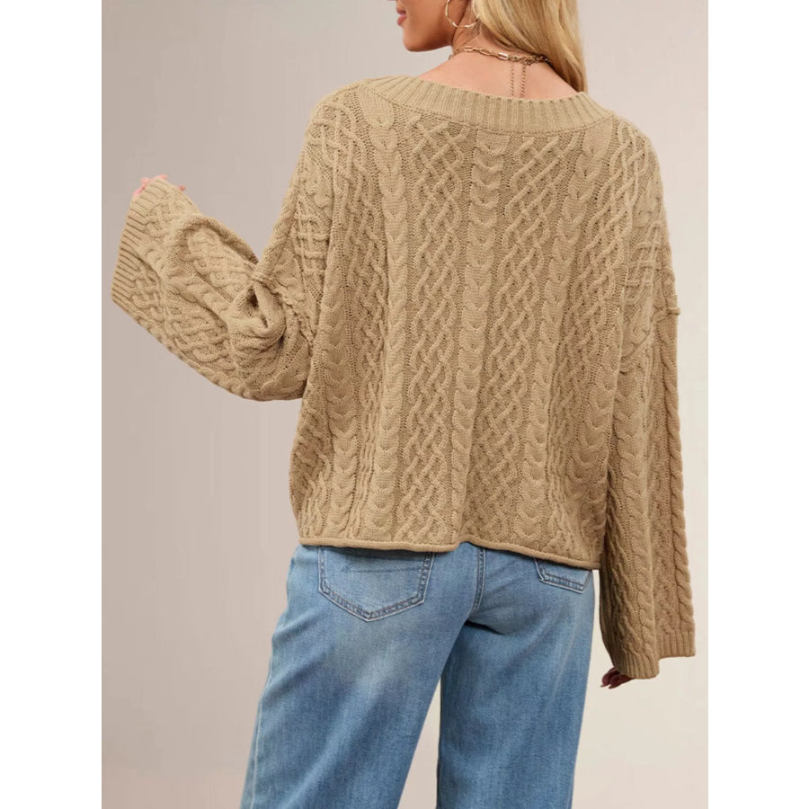 Cozy Cable Knit Cardigan with Pockets Apparel and Accessories