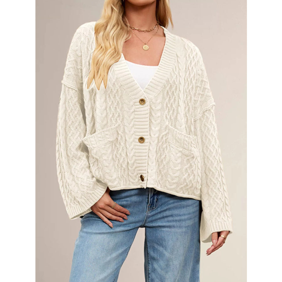 Cozy Cable Knit Cardigan with Pockets Apricot / S Apparel and Accessories