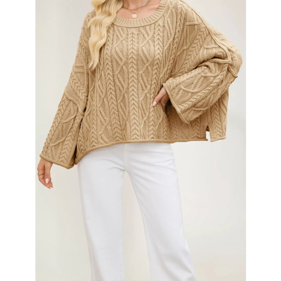 Cozy Cable Knit Drop Shoulder Oversize Sweater Apparel and Accessories