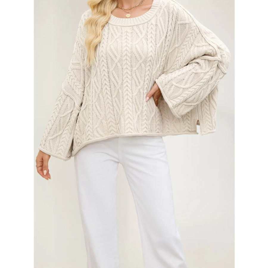 Cozy Cable Knit Drop Shoulder Oversize Sweater Apricot / S Apparel and Accessories