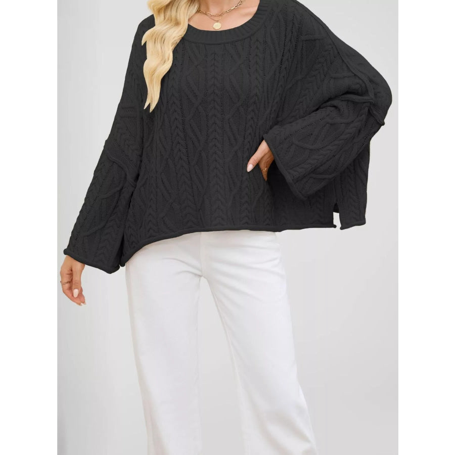 Cozy Cable Knit Drop Shoulder Oversize Sweater Black / S Apparel and Accessories