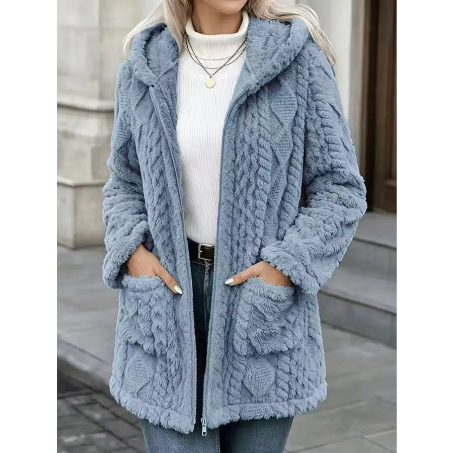 Cozy Faux Fur Hooded Zip-Up Outerwear Apparel and Accessories