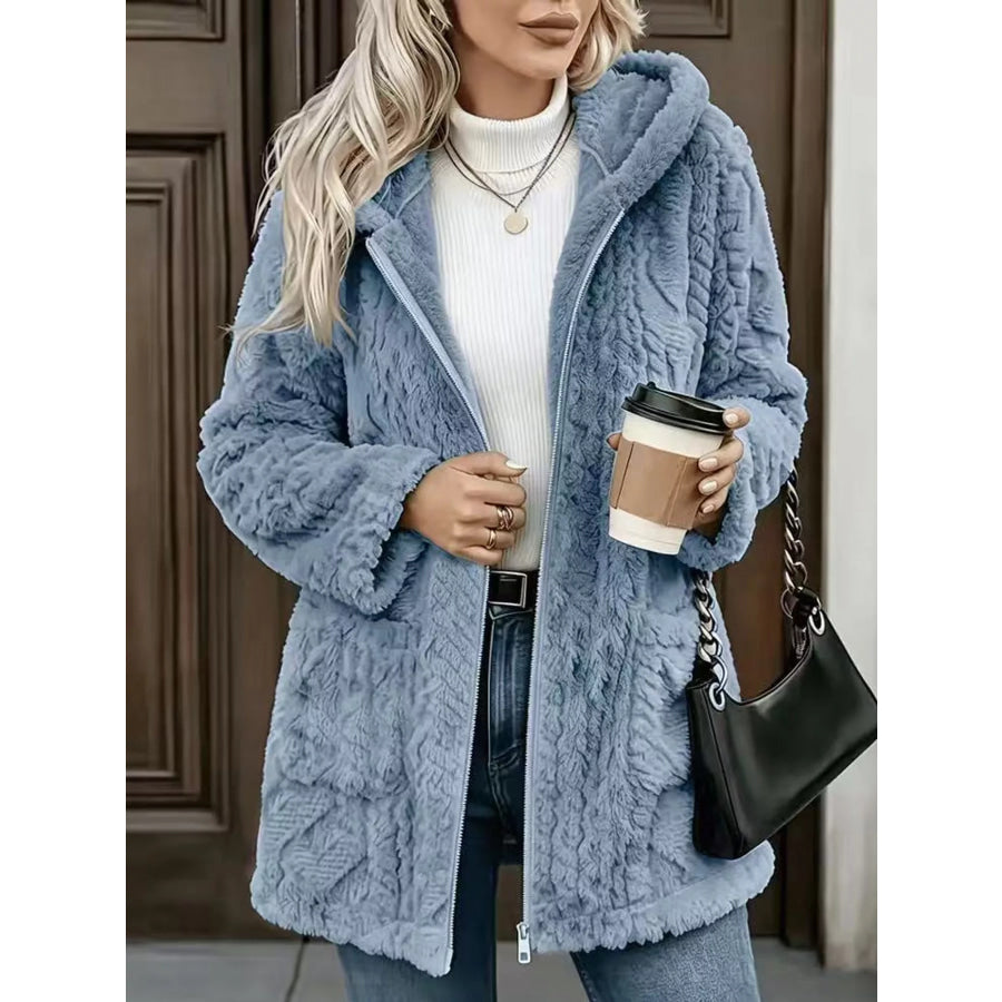 Cozy Faux Fur Hooded Zip-Up Outerwear Apparel and Accessories