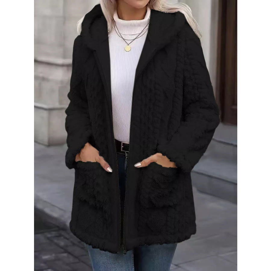 Cozy Faux Fur Hooded Zip-Up Outerwear Apparel and Accessories