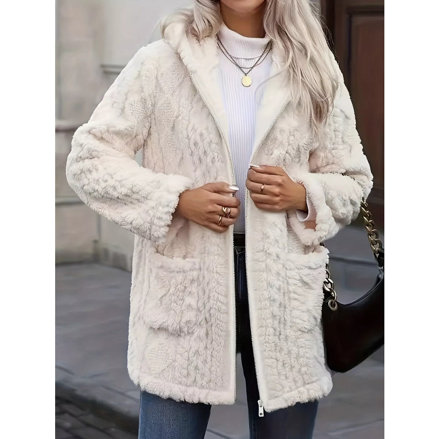 Cozy Faux Fur Hooded Zip-Up Outerwear Apparel and Accessories