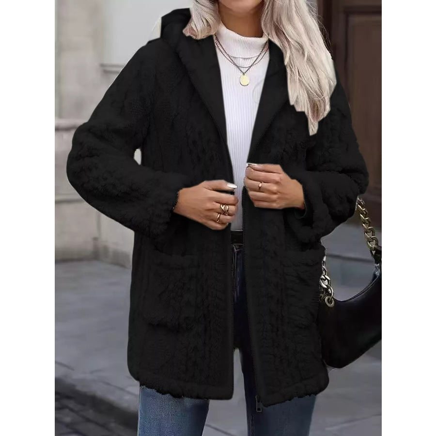 Cozy Faux Fur Hooded Zip-Up Outerwear Apparel and Accessories