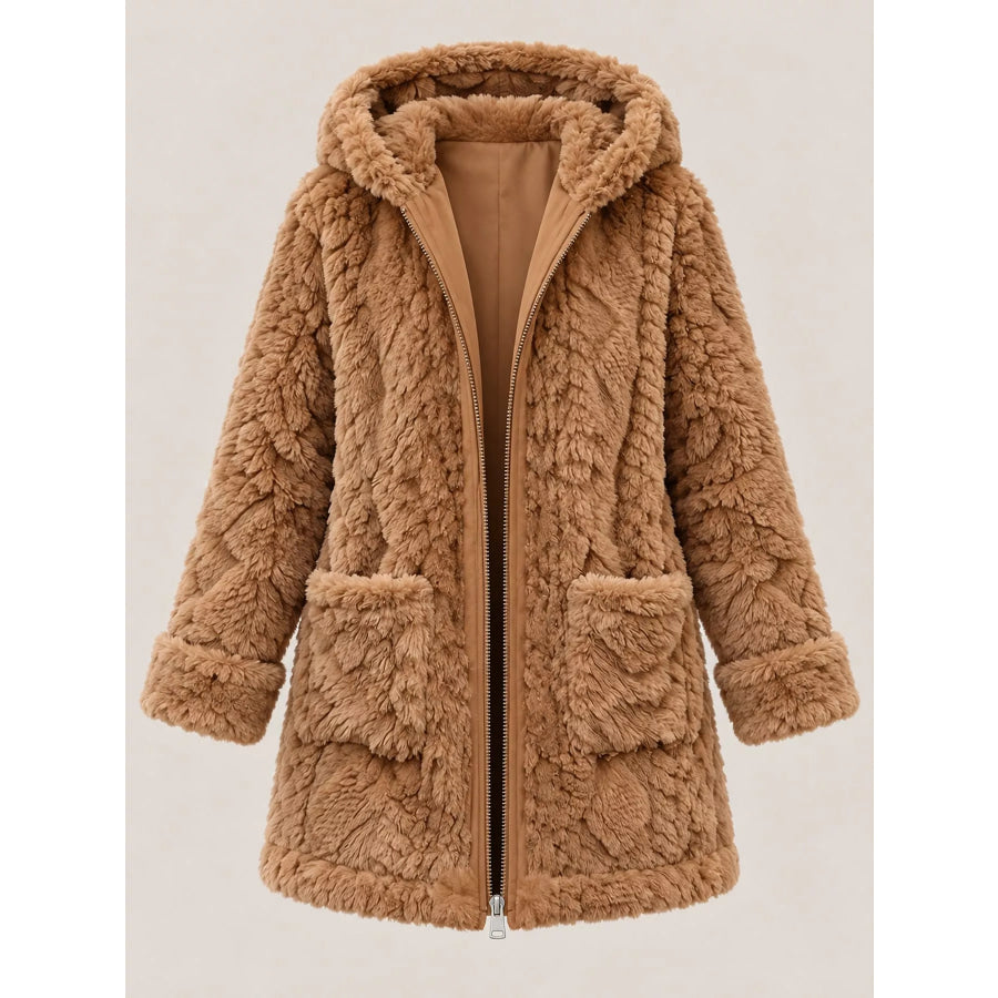 Cozy Faux Fur Hooded Zip-Up Outerwear Apparel and Accessories