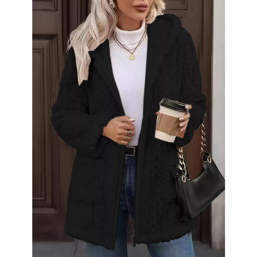 Cozy Faux Fur Hooded Zip-Up Outerwear Black / S Apparel and Accessories