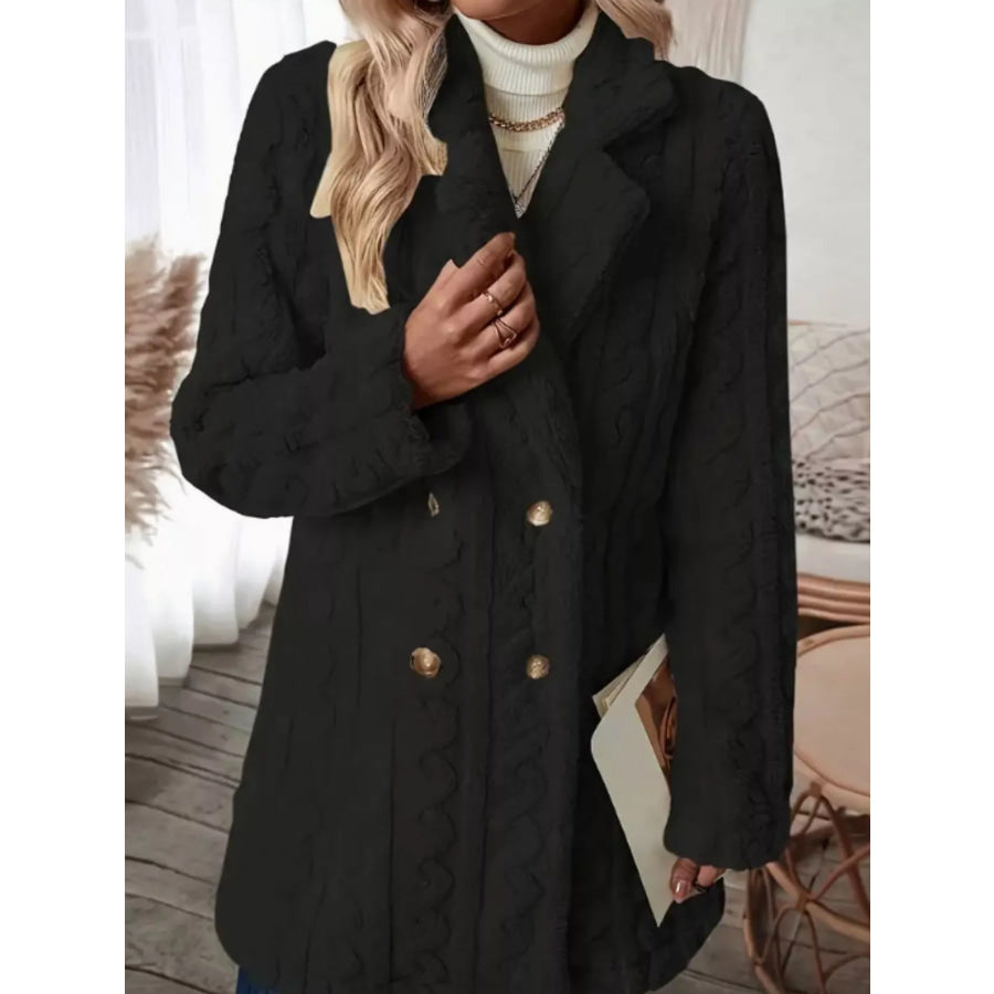 Cozy Faux Shearling Double-Breasted Outerwear Black / S Apparel and Accessories