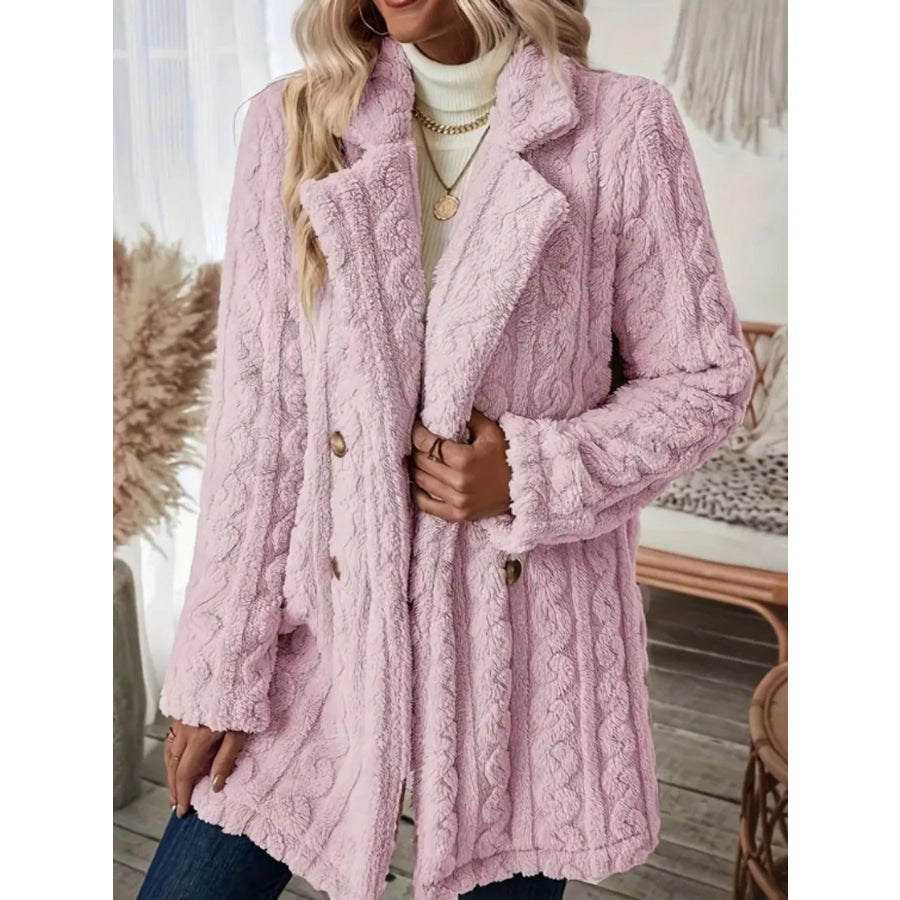 Cozy Faux Shearling Double-Breasted Outerwear Pink / S Apparel and Accessories