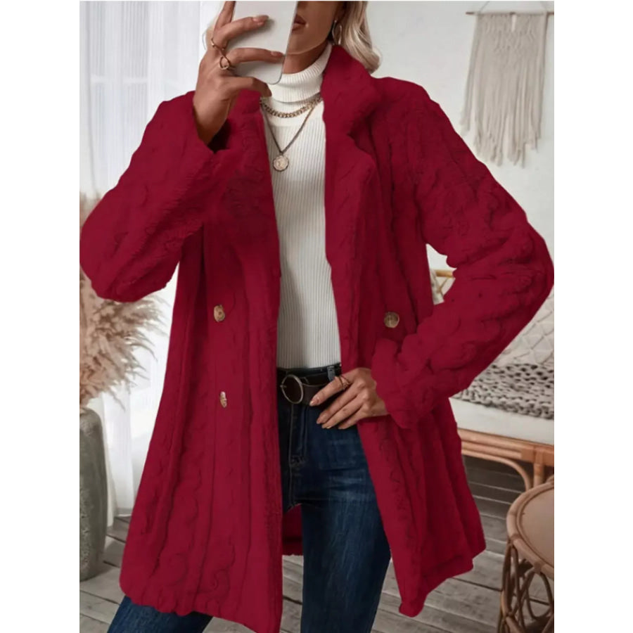 Cozy Faux Shearling Double-Breasted Outerwear Red / S Apparel and Accessories