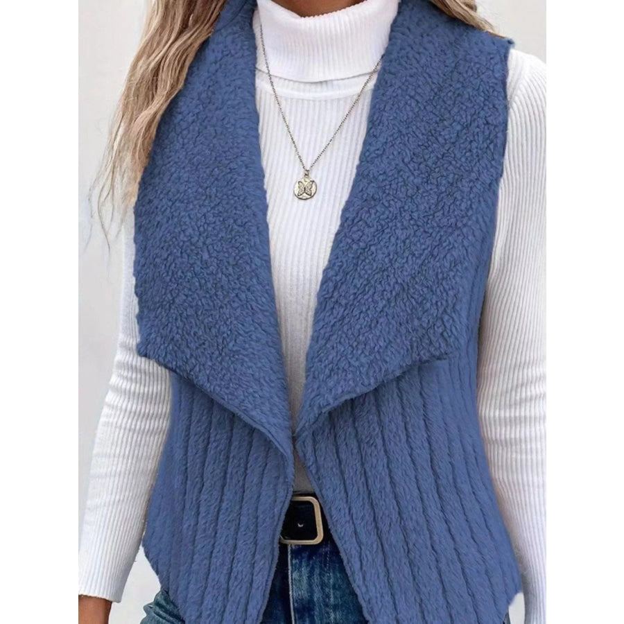 Cozy Fleece Open Front Vest Coat Blue / S Apparel and Accessories