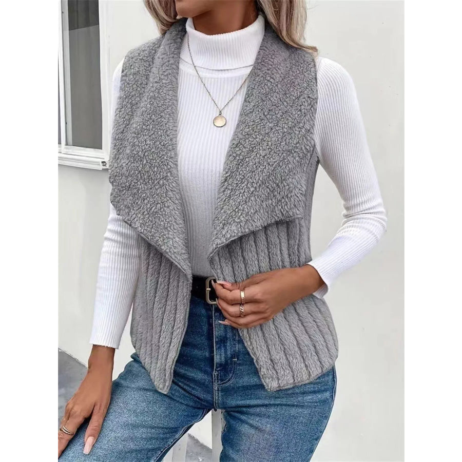 Cozy Fleece Open Front Vest Coat Gray / S Apparel and Accessories