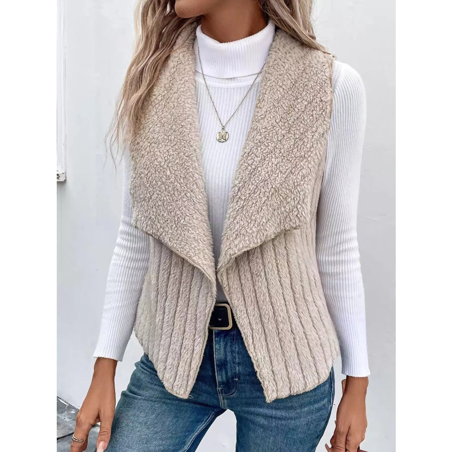 Cozy Fleece Open Front Vest Coat Khaki / S Apparel and Accessories