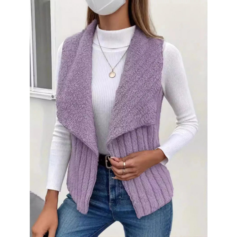 Cozy Fleece Open Front Vest Coat Purple / S Apparel and Accessories