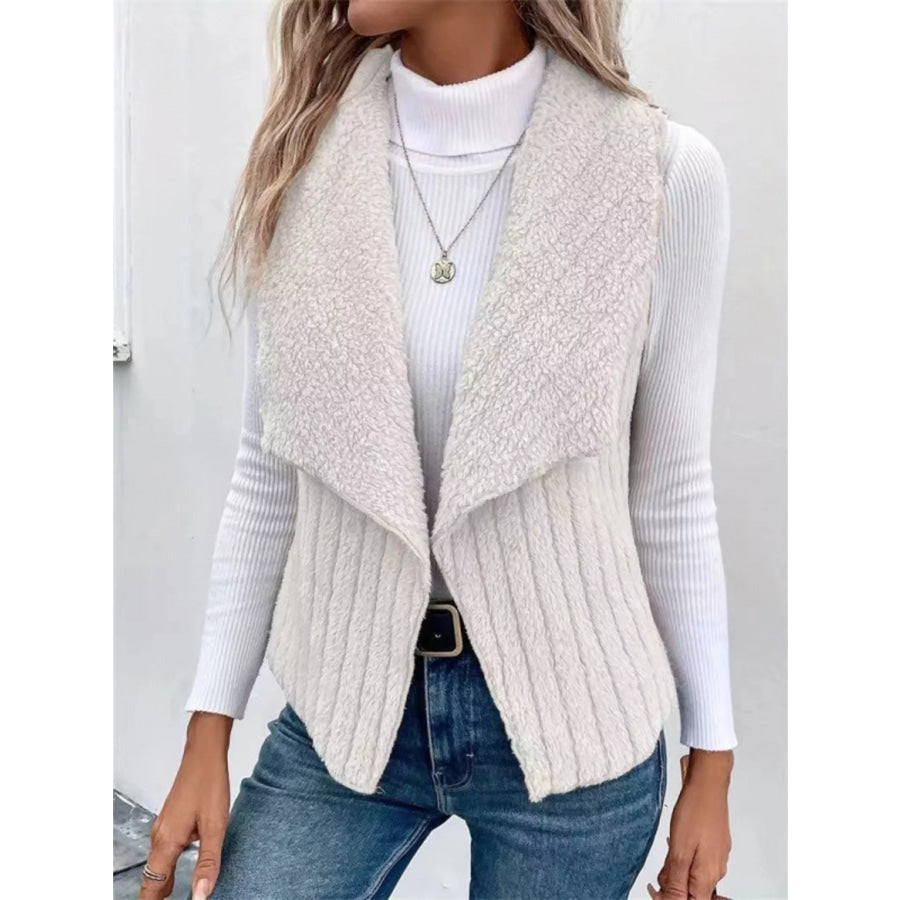 Cozy Fleece Open Front Vest Coat White / S Apparel and Accessories