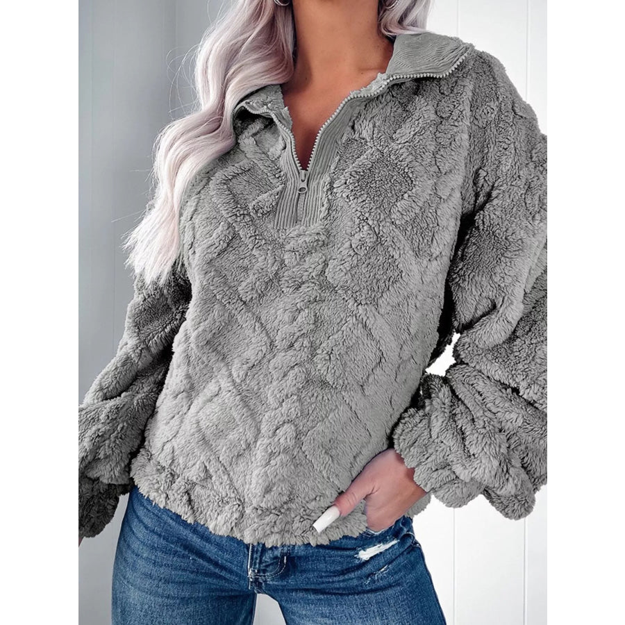 Cozy Fleece Quarter Zip Sweatshirt Gray / S Apparel and Accessories