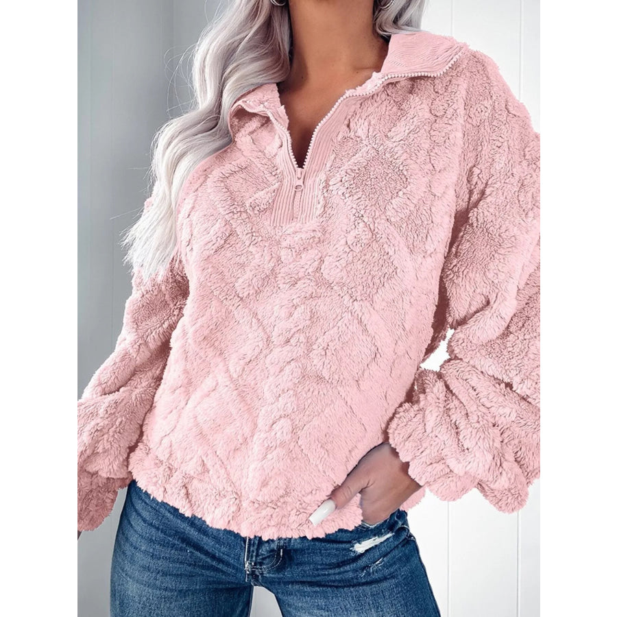 Cozy Fleece Quarter Zip Sweatshirt Pink / S Apparel and Accessories