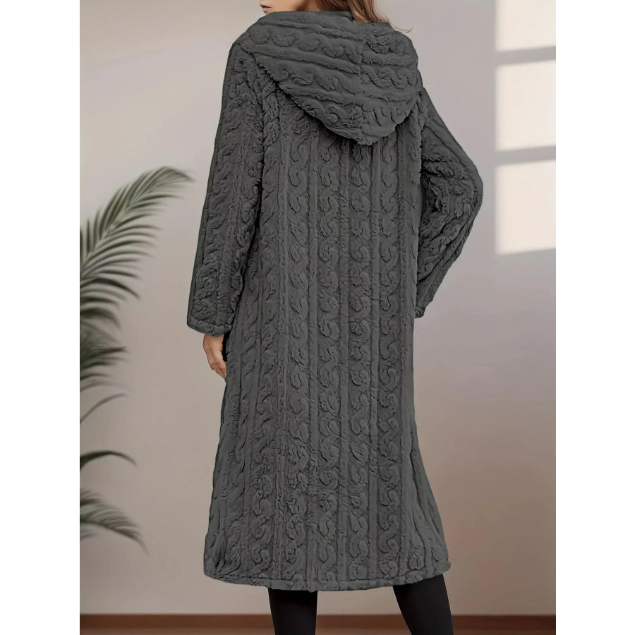 Cozy Hooded Button Up Longline Outerwear Apparel and Accessories