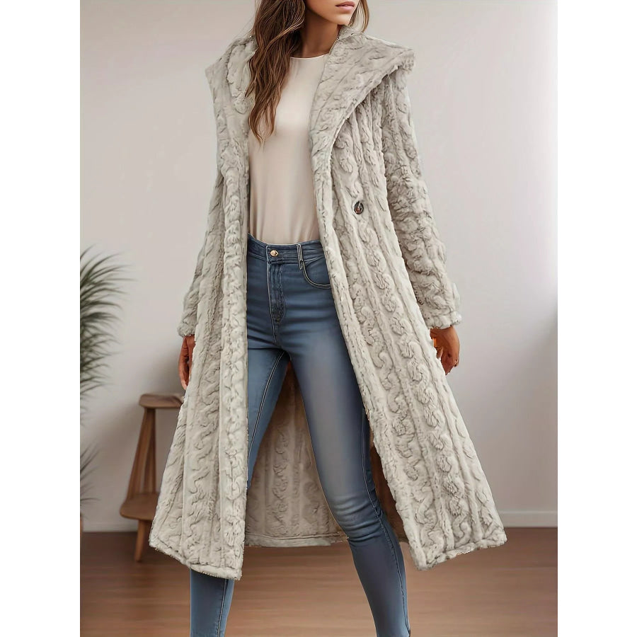 Cozy Hooded Button Up Longline Outerwear Apparel and Accessories