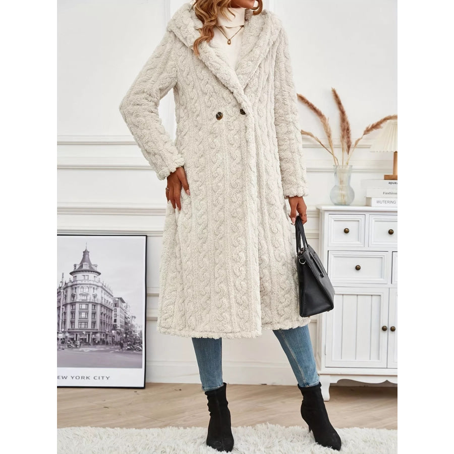 Cozy Hooded Button Up Longline Outerwear Apparel and Accessories