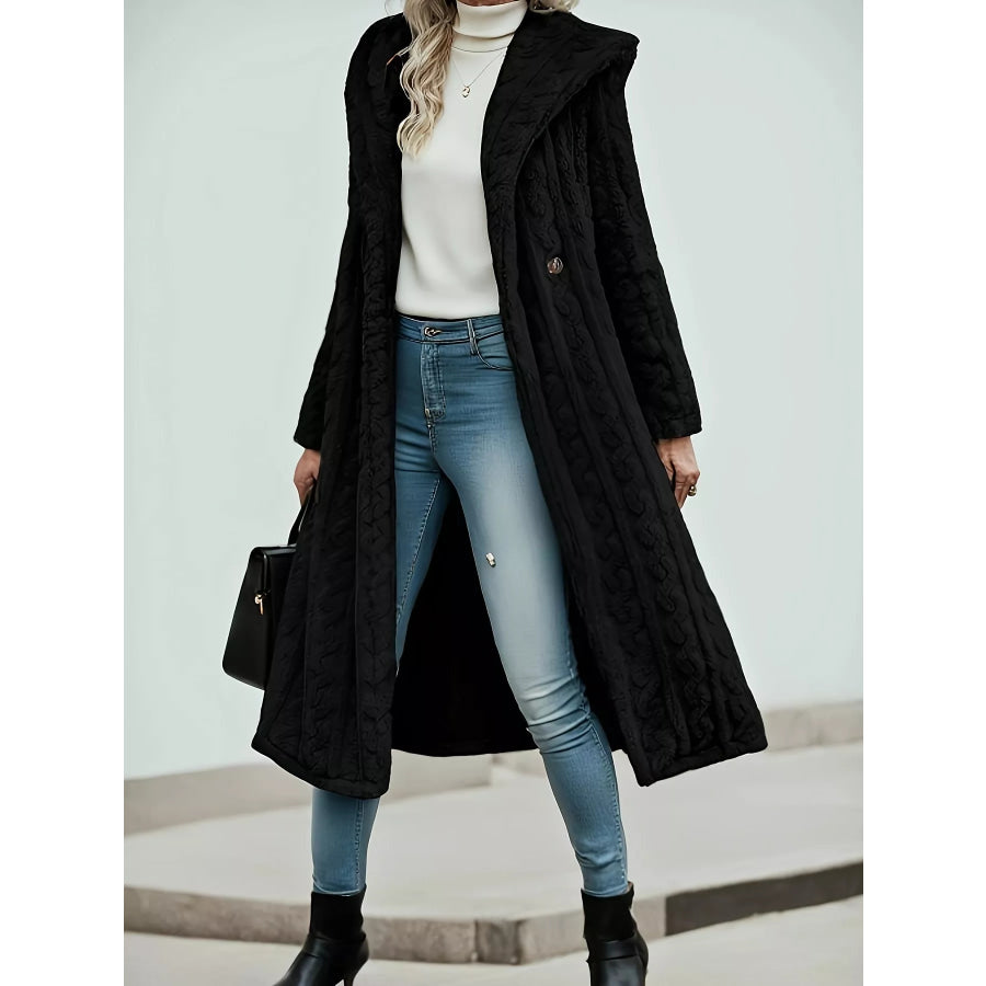 Cozy Hooded Button Up Longline Outerwear Apparel and Accessories