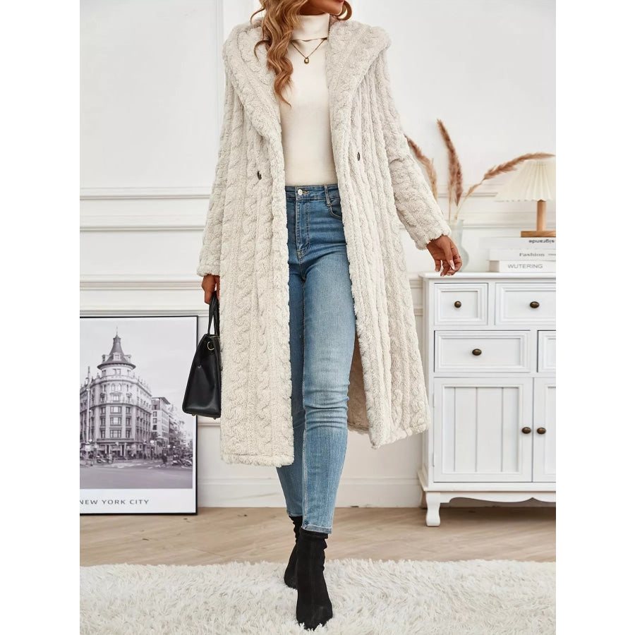 Cozy Hooded Button Up Longline Outerwear Apparel and Accessories